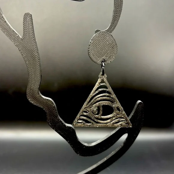 Black Triangle Third Eye Earrings - Picture 4 of 5